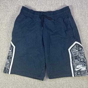 Nike Air Black Fleece Graphic Shorts Girls Large‎ Drawstring Pockets 9.5 Inseam